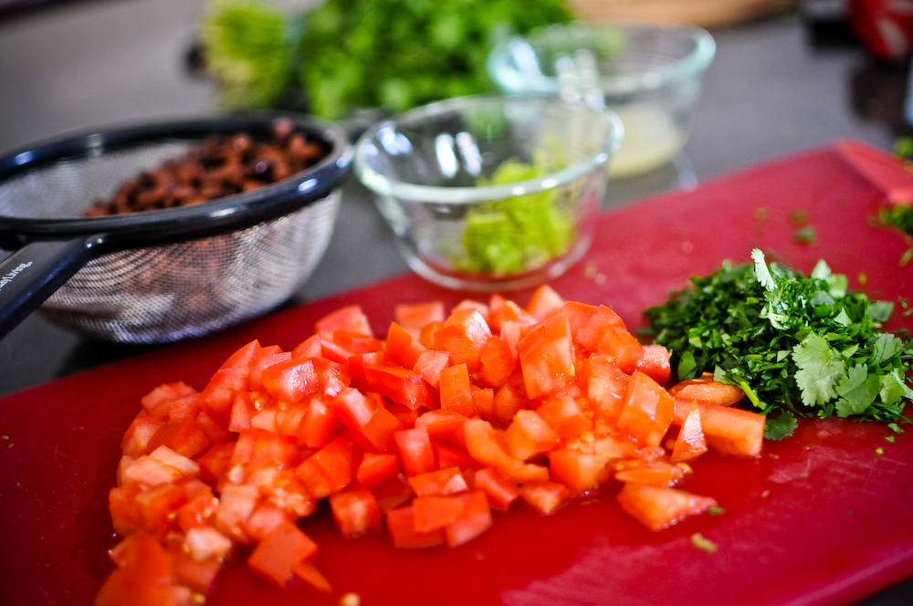 Chopped tomatoes and cilantro