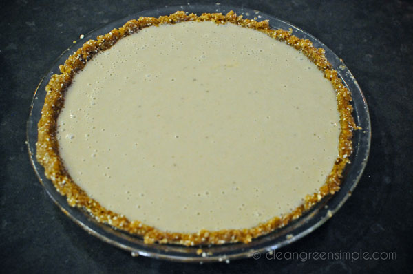 Banana cream pie poured into crust