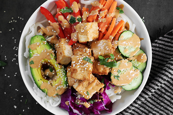 Spring Roll Bowl with Savory Peanut Sauce