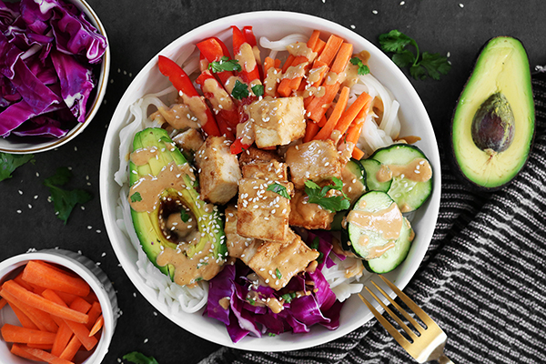 Spring Roll Bowl with Savory Peanut Sauce