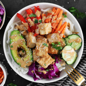 Spring Roll Bowl with Savory Peanut Sauce