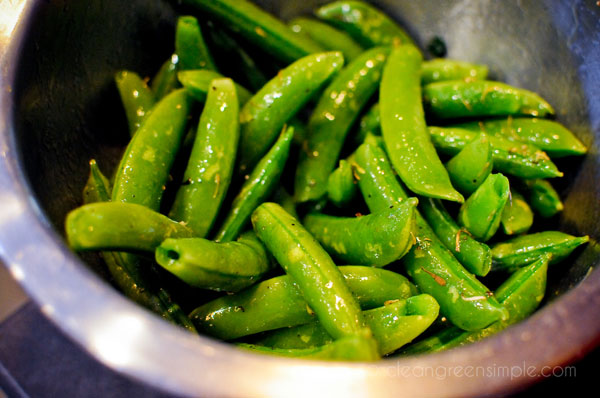 Sugar snap peas in a bowl