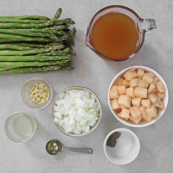 ingredients for vegan cream of asparagus soup