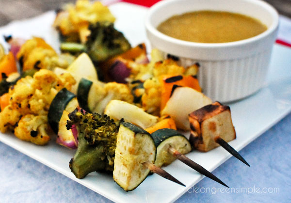 Marinated veggie kebabs.