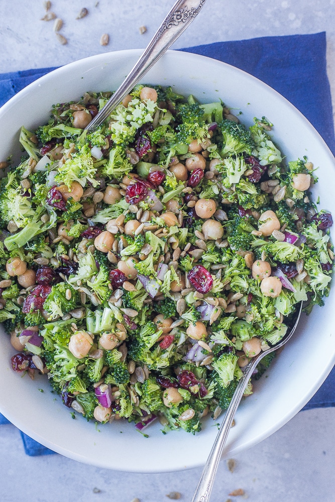 Vegan Thanksgiving Appetizers: Crunchy Broccoli Salad with Maple Mustard Dressing