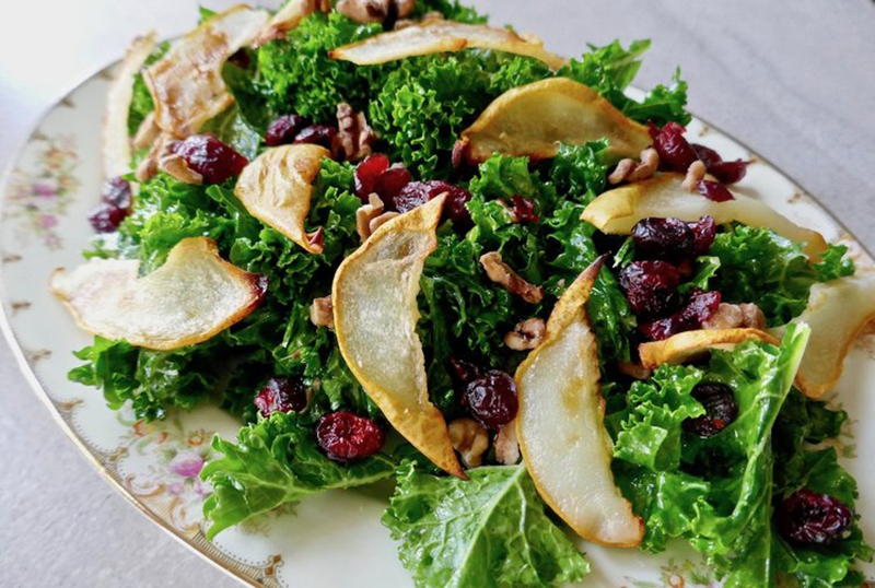 roasted pear, walnut, and cranberry salad
