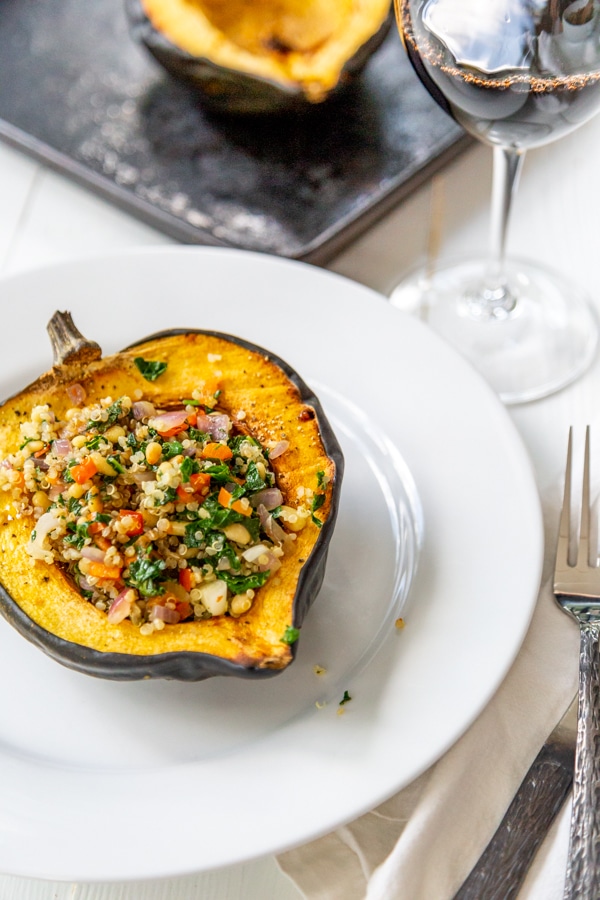 roasted acorn squash with quinoa and kale