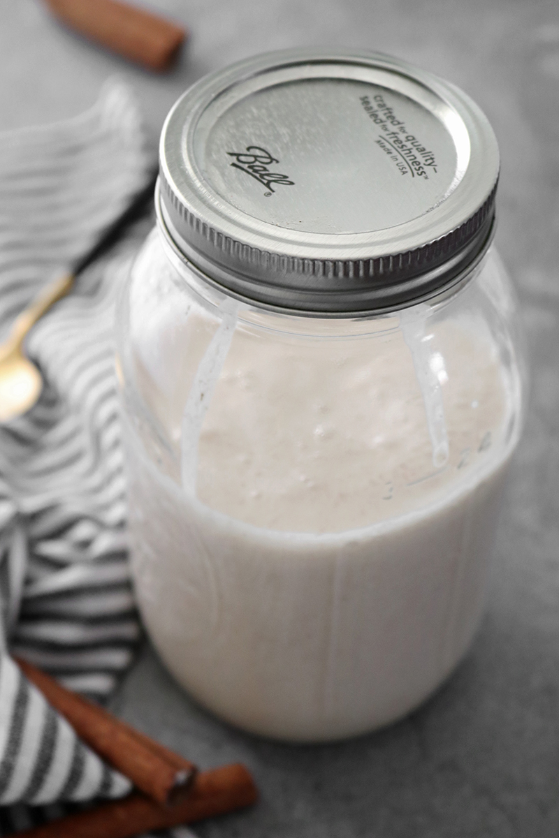 Vegan Eggnog chilling in a Ball jar