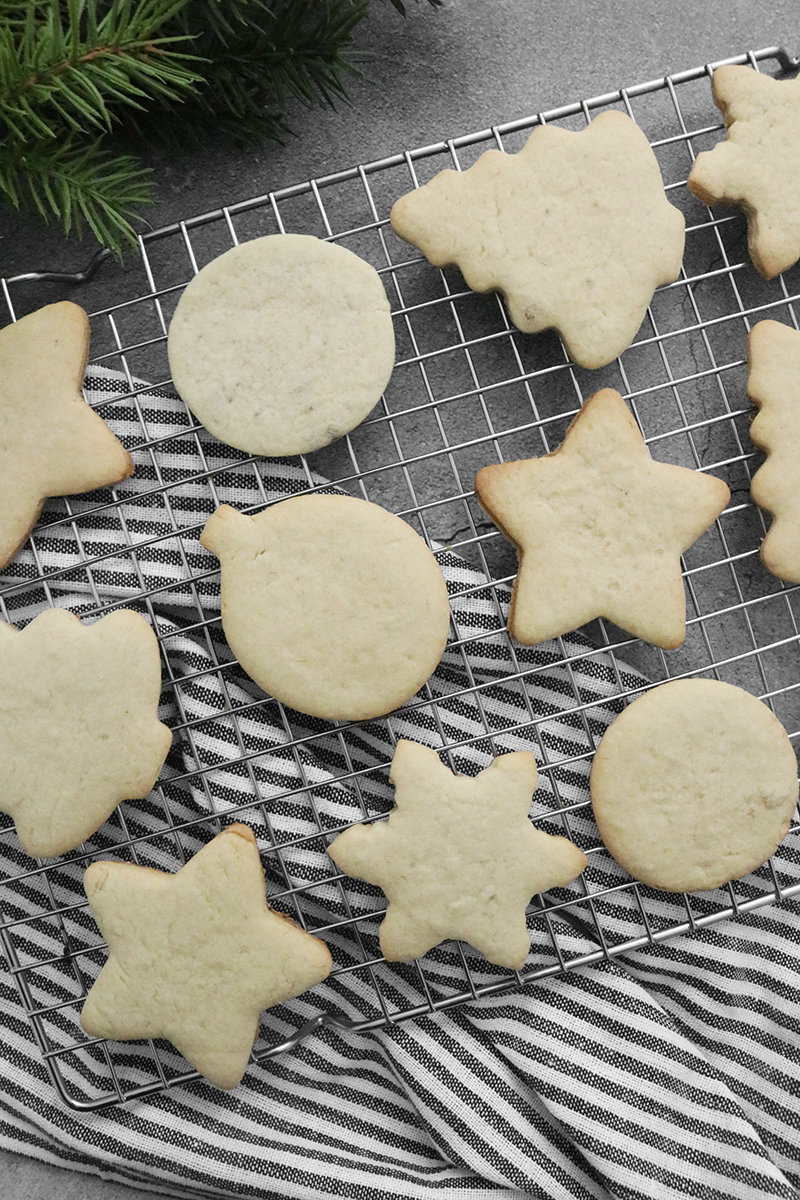 sugar cookies on a cooling rack