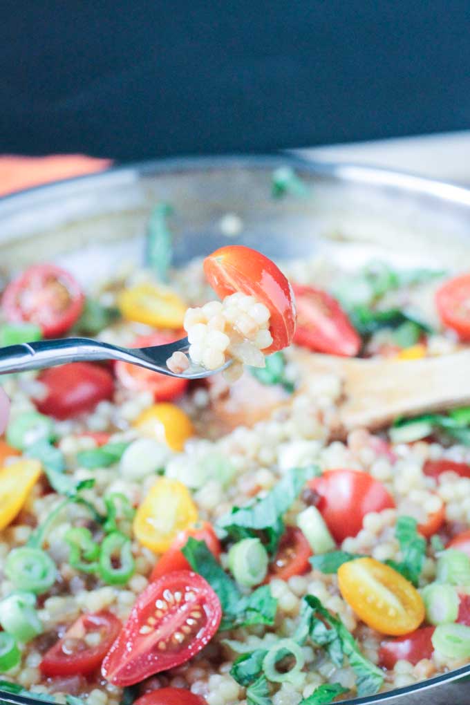 Fregola Pasta with Cherry Tomatoes and Basil