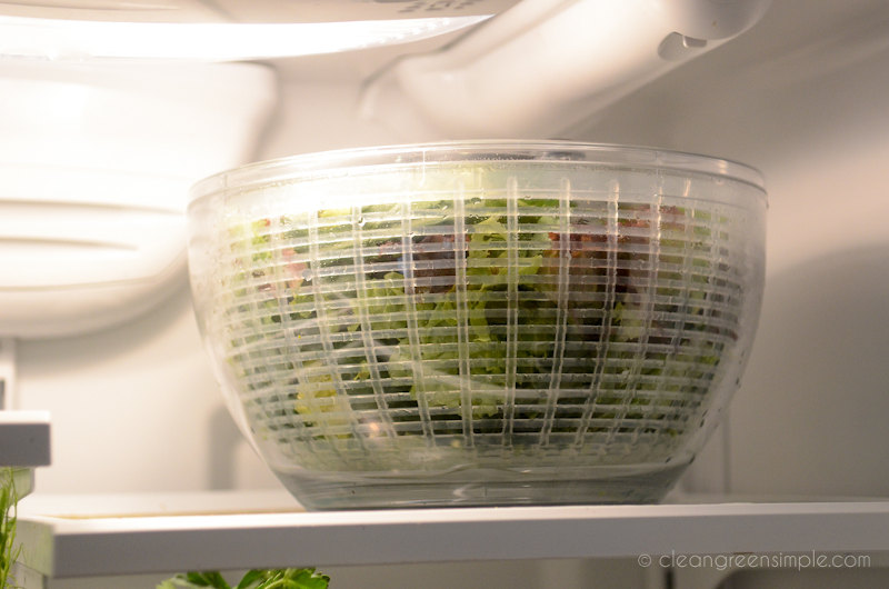 Salad spinner bowl in a refrigerator