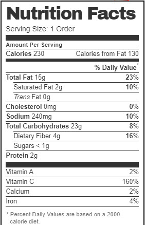 Taco Bell Nutrition Facts for Chips & Guacamole (Vegan)  