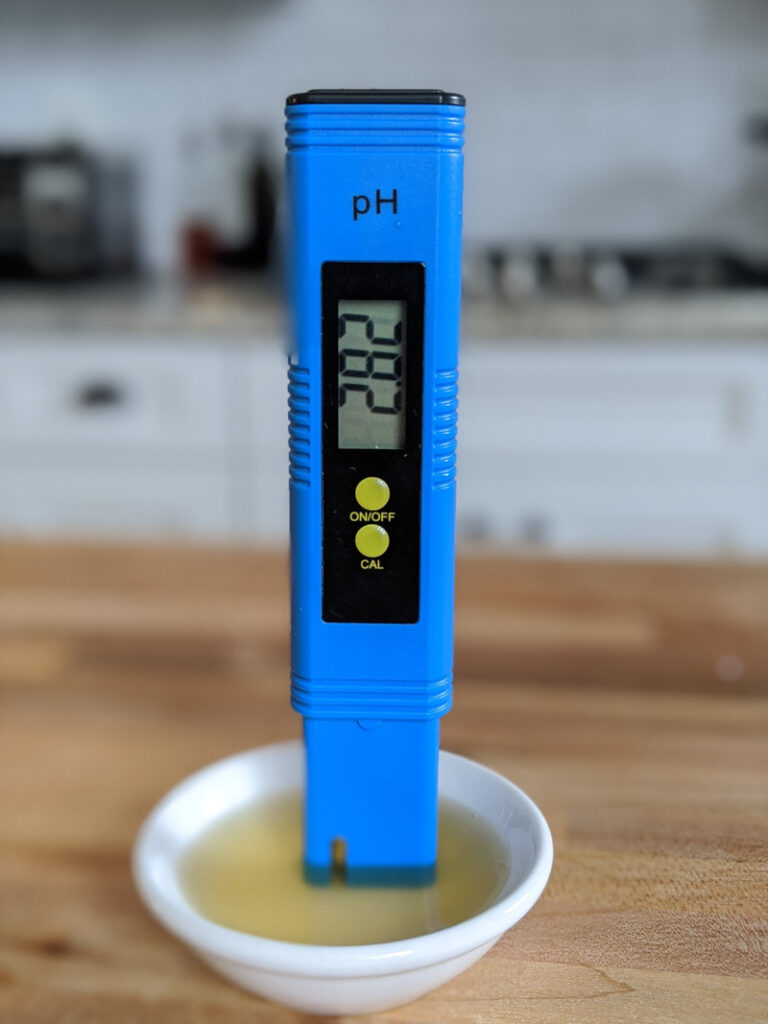 digital pH meter with a reading of 2.82--perfect for finished kombucha