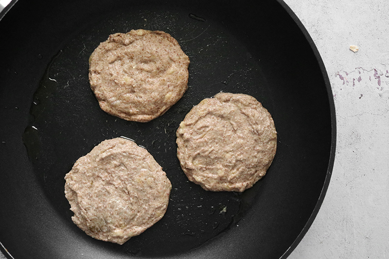 Flaxseed Pancakes cooking in pan