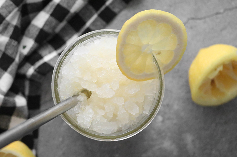 top view of frozen lemonade in a glass