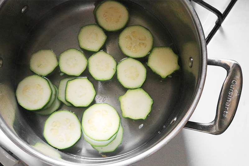 blanching zucchini in a large pot