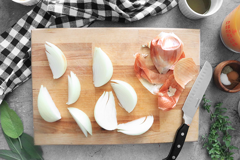 Onions cut up on a cutting board