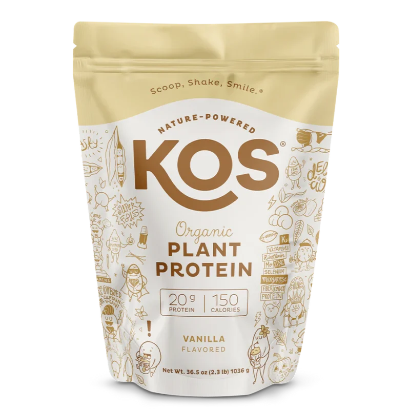 Kos Organic Plant-Based Protein in vanilla flavor.