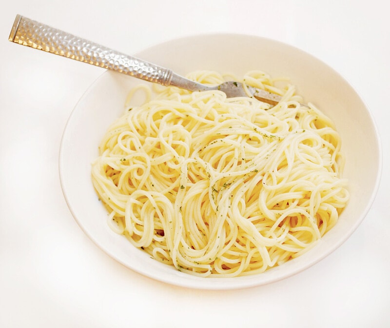 Simple Angel Hair Pasta with Herbs in a Bowl.