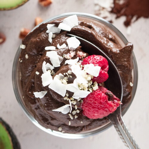 Avocado chocolate pudding in a glass