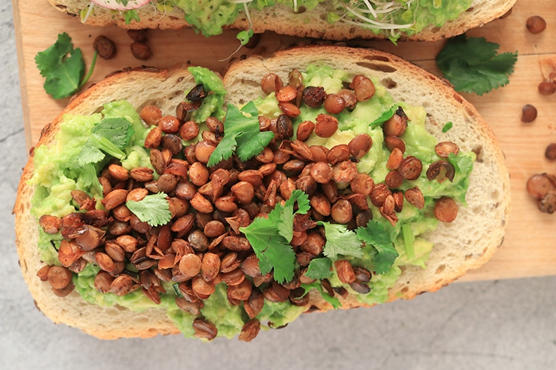 Avocado Toast with cooked lentils