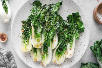Cooked bok choy on a plate