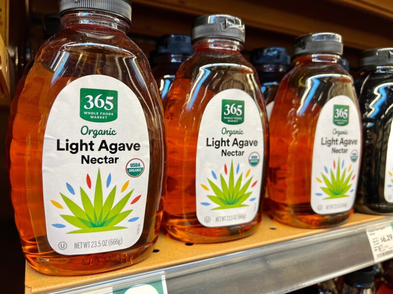 Bottle's of Whole Foods 365 organic Light Agave nectar.