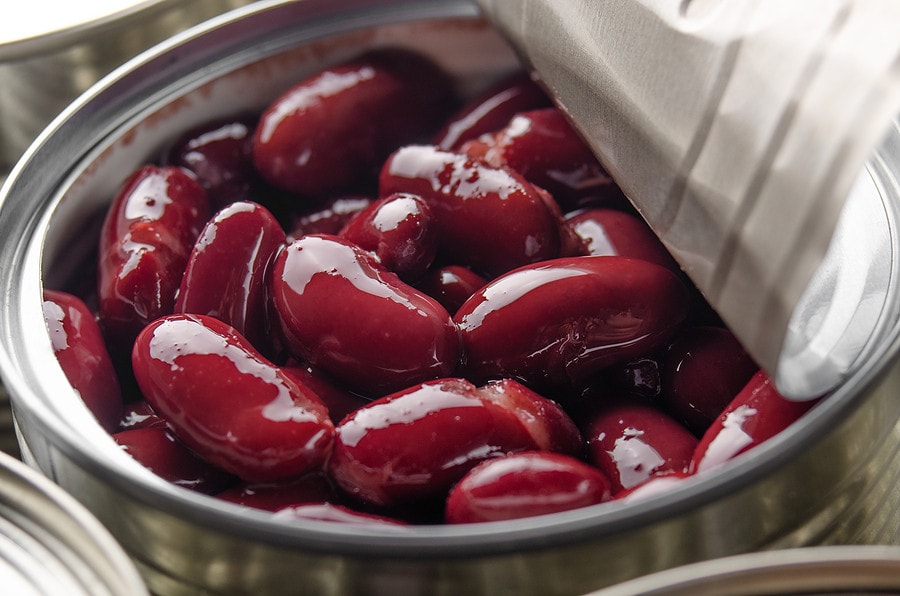 Canned Red Kidney Beans In Just Opened Tin Can. Non-perishable F