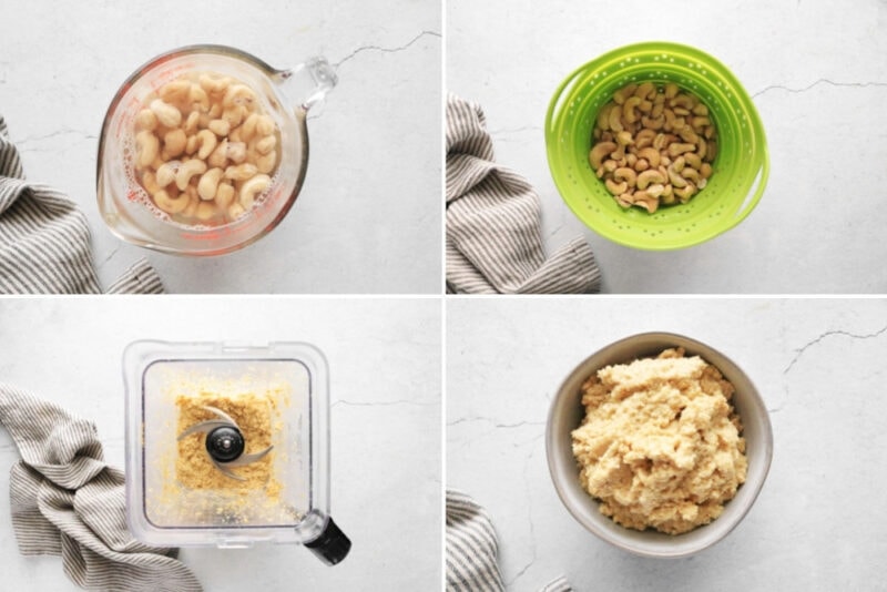 Process for making vegan ricotta from cashews for Eggplant Parmesan