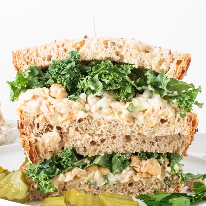 Chickpea salad sandwich on a plate
