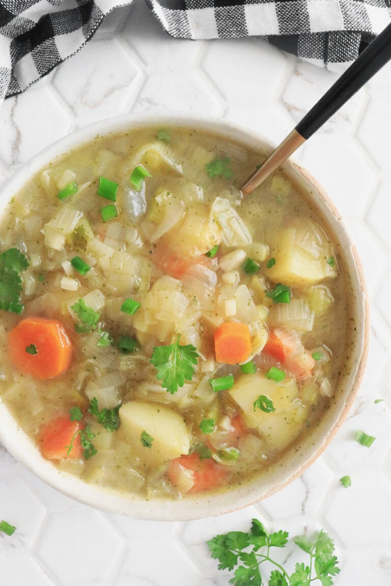 Chunky Vegan Potato Leek Soup - Clean Green Simple