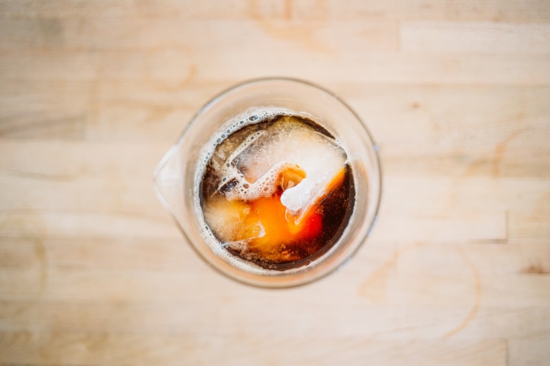 Cola in a glass, top view
