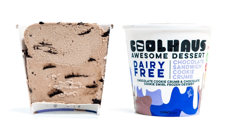Coolhaus dairy-free ice cream in chocolate sandwich cookie crumb flavor.