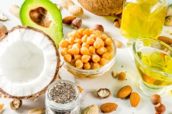 Healthy fat sources including nuts, seeds, avocados, and oils.