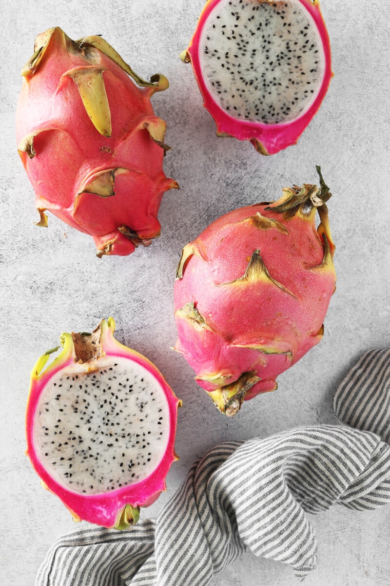 Dragon fruit on a gray background.