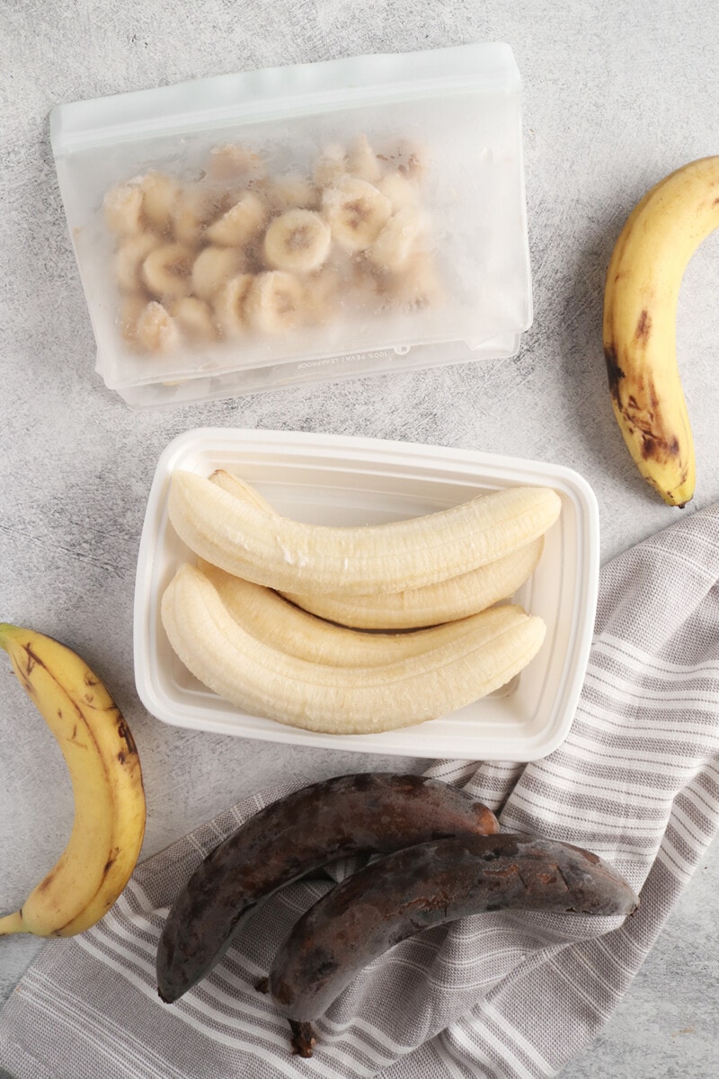 Frozen bananas on a gray background