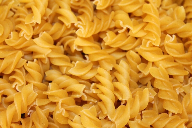 Close-up view of Fusilli pasta.