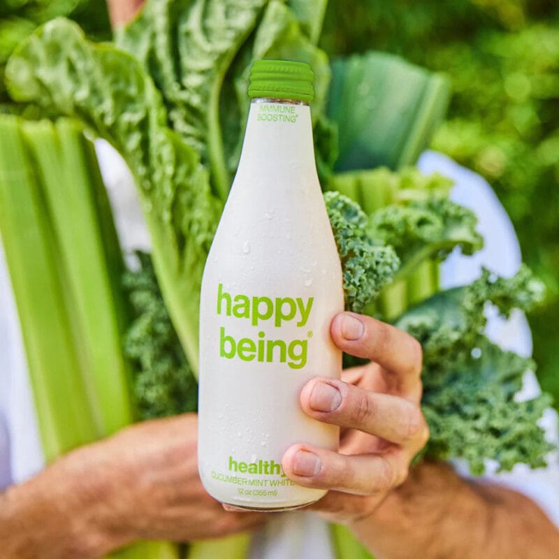 Happy Being Healthy functional beverage in cucumber mint flavor.