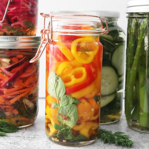 Jars of quick pickled vegetables