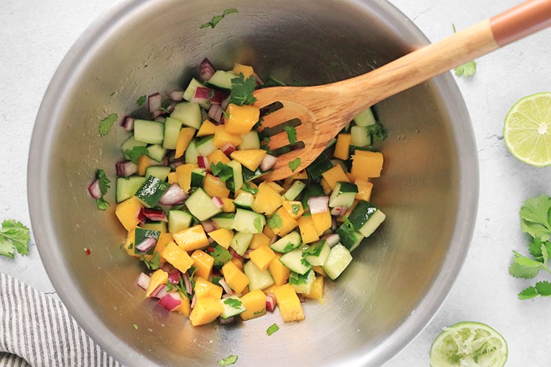 mango salad ingredients in a large mixing bowl