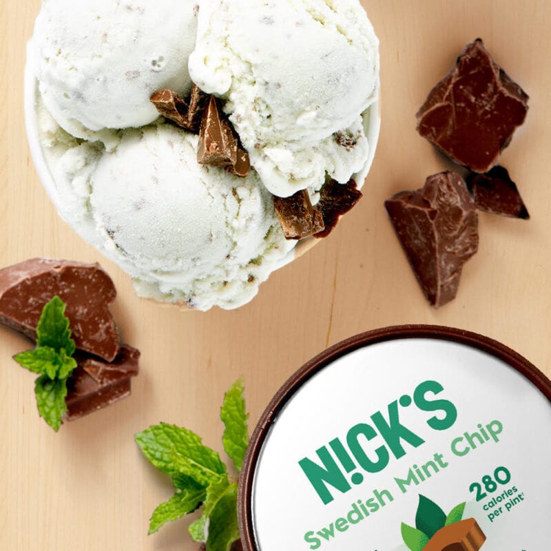 Nick's vegan ice cream in Swedish Mint Chip flavor.