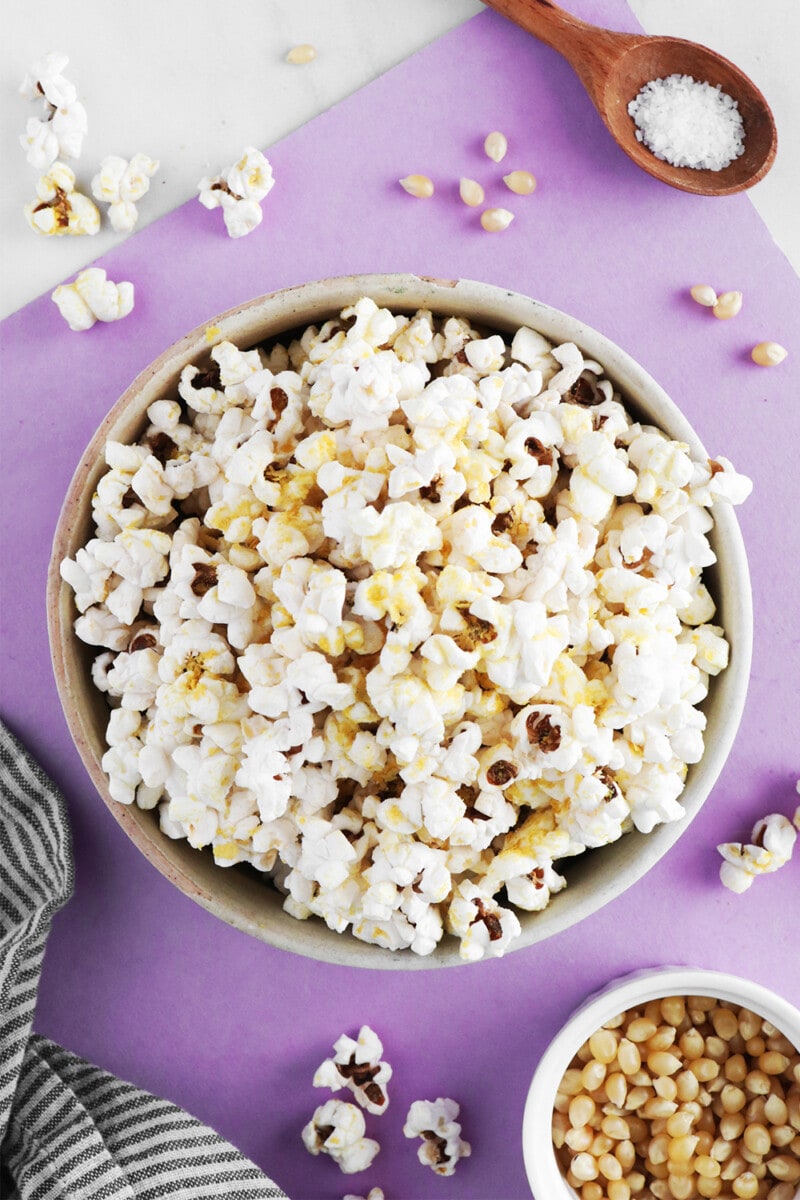 Nutritional yeast popcorn in a bowl.