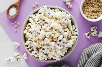 Nutritional yeast popcorn in a bowl