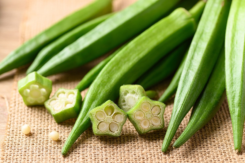 Sliced fresh okra on a table.