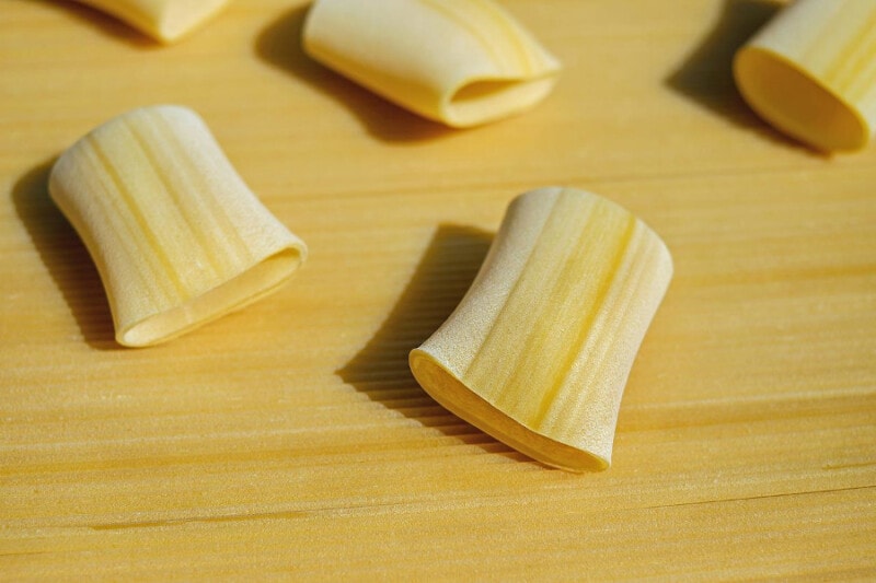 Fresh paccheri pasta.