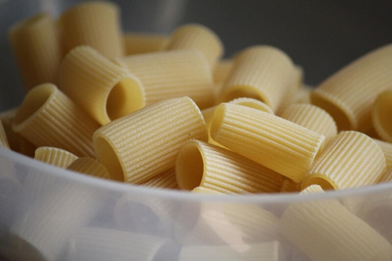 Close-up of Rigatoni pasta.