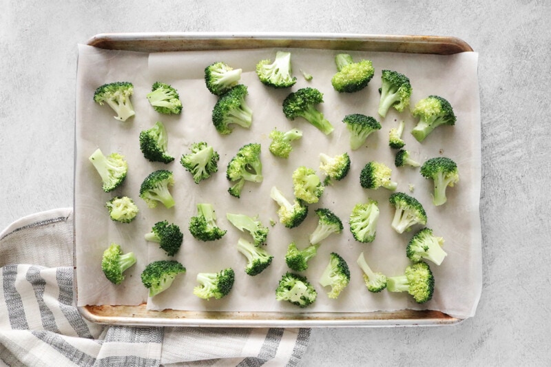 Broccoli on a baking sheet