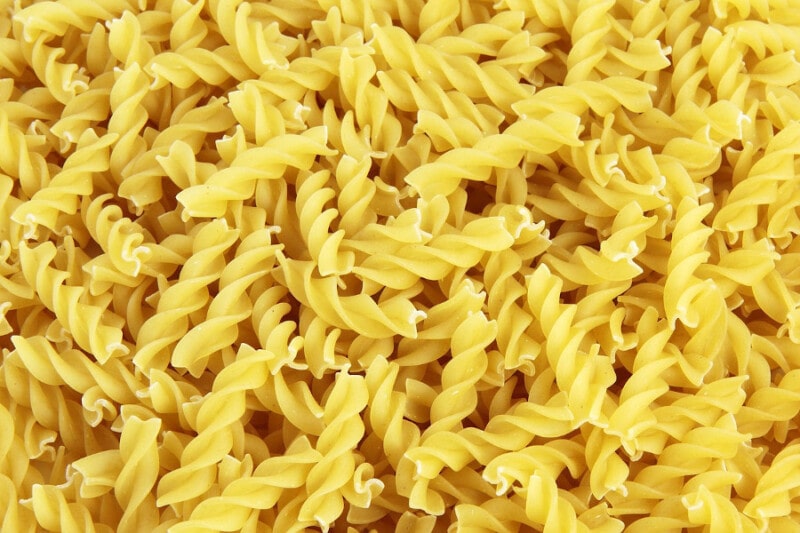 Close-up of rotini pasta.