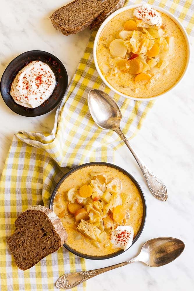 Vegan Cabbage Soup with Sausages