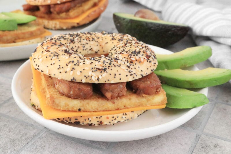 Vegan breakfast sandwich on a plate